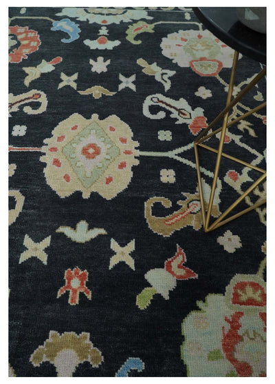 8x10 Modern Hand Knotted Black and Multicolor Traditional Oushak Wool Area Rug - The Rug Decor