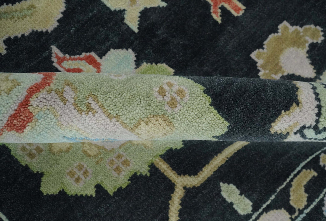 8x10 Modern Hand Knotted Black and Multicolor Traditional Oushak Wool Area Rug - The Rug Decor