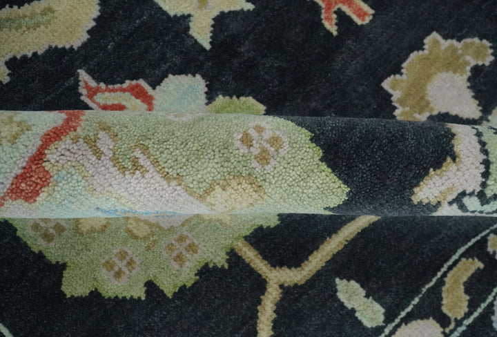 8x10 Modern Hand Knotted Black and Multicolor Traditional Oushak Wool Area Rug - The Rug Decor