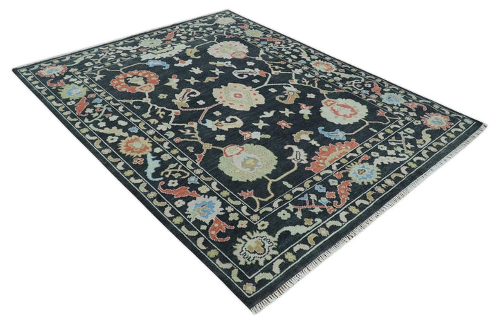 8x10 Modern Hand Knotted Black and Multicolor Traditional Oushak Wool Area Rug - The Rug Decor