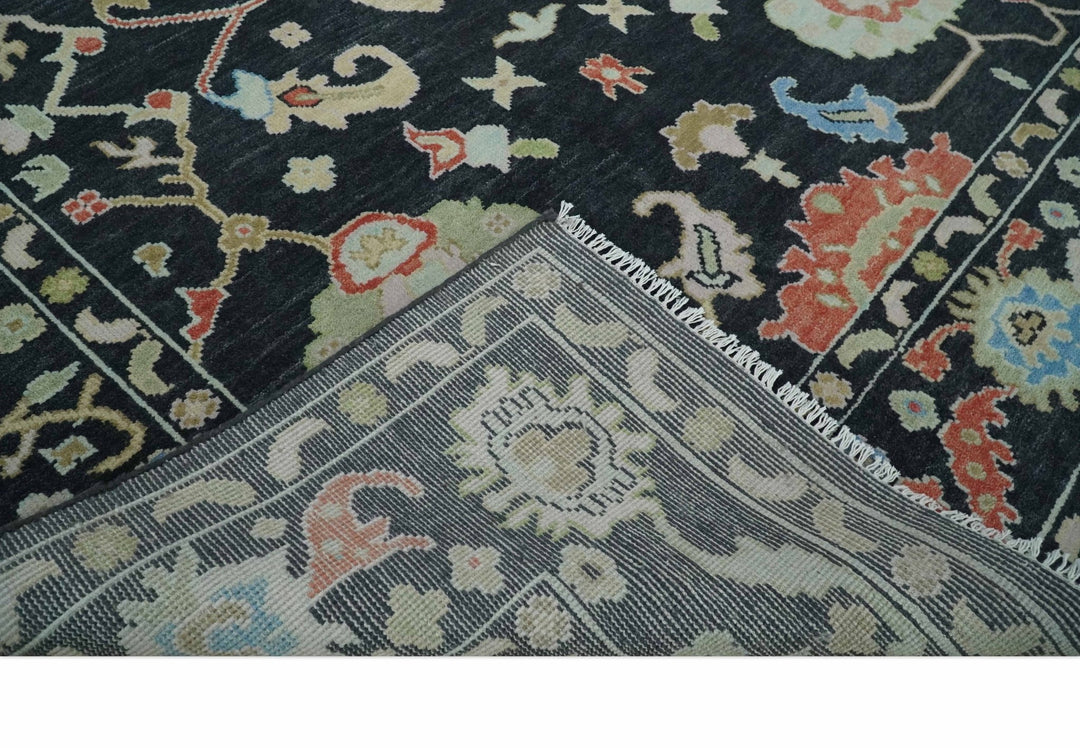 8x10 Modern Hand Knotted Black and Multicolor Traditional Oushak Wool Area Rug - The Rug Decor