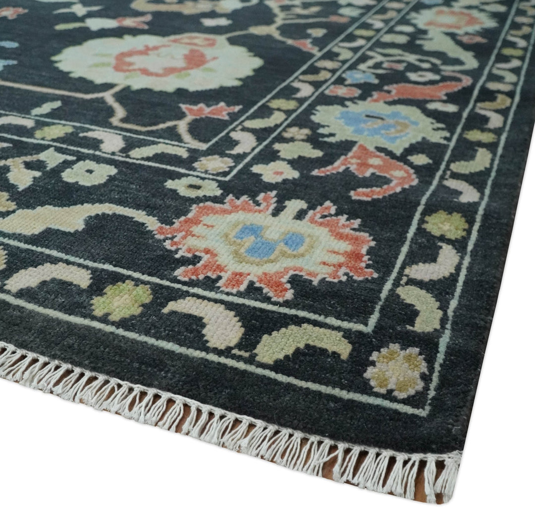 8x10 Modern Hand Knotted Black and Multicolor Traditional Oushak Wool Area Rug - The Rug Decor