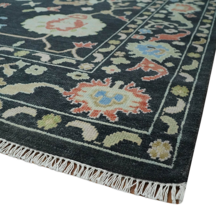 8x10 Modern Hand Knotted Black and Multicolor Traditional Oushak Wool Area Rug - The Rug Decor
