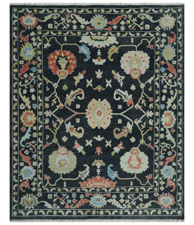 8x10 Modern Hand Knotted Black and Multicolor Traditional Oushak Wool Area Rug - The Rug Decor