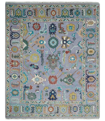 8x10 Modern Oushak Hand Knotted Persian Purple and multi Colorful Wool Area Rug | TRDCP858810 - The Rug Decor