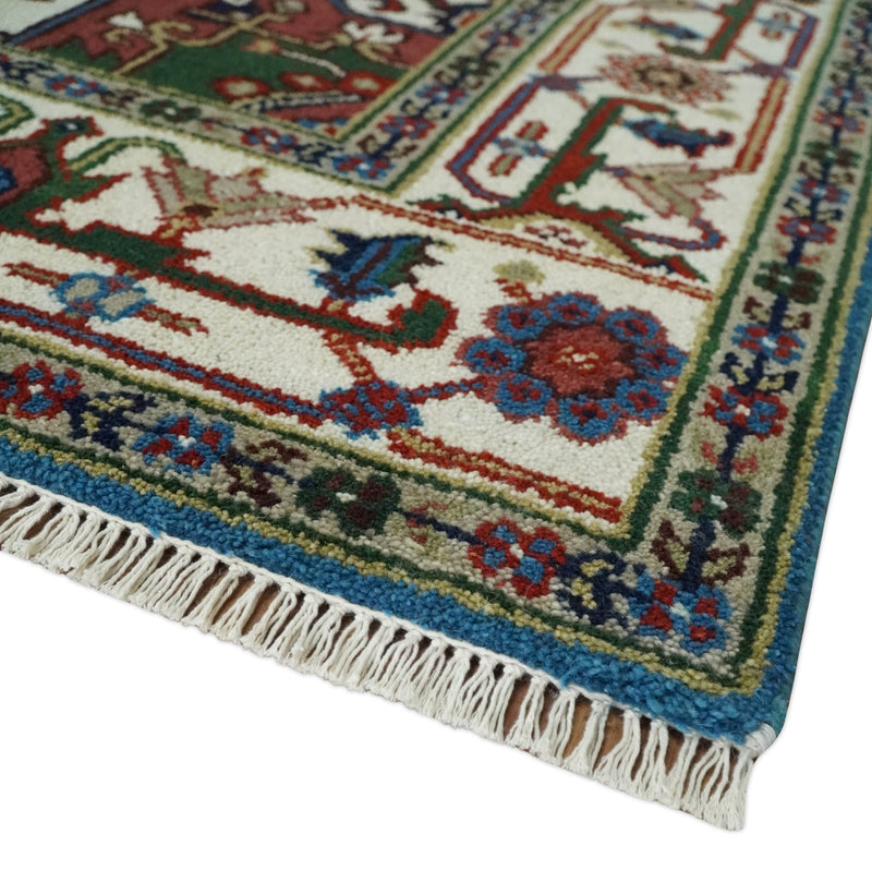 8x10 Olive, Blue and Ivory Heriz Serapi Hand knotted Traditional wool Area Rug - The Rug Decor