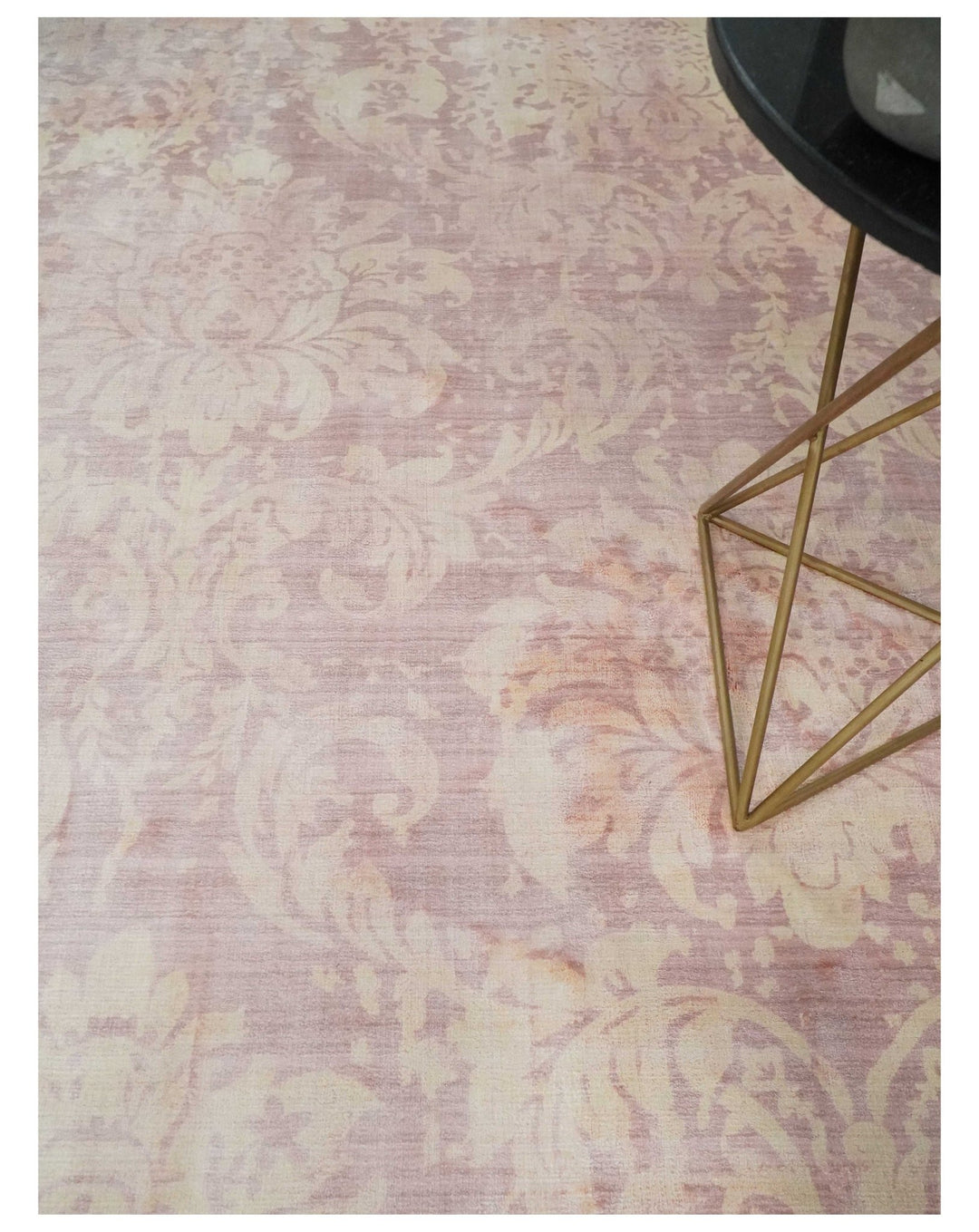 8x10 Pink and Beige Hand Loomed Damask Design Bamboo Silk Area Rug | AE30810 - The Rug Decor