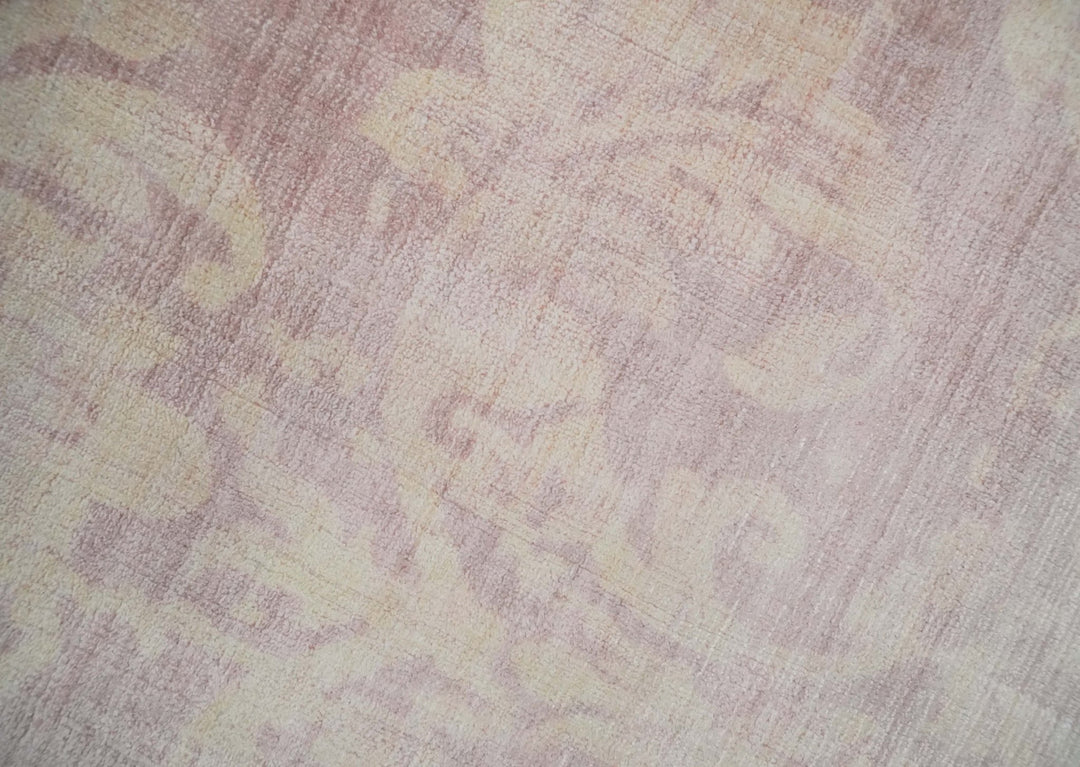 8x10 Pink and Beige Hand Loomed Damask Design Bamboo Silk Area Rug | AE30810 - The Rug Decor
