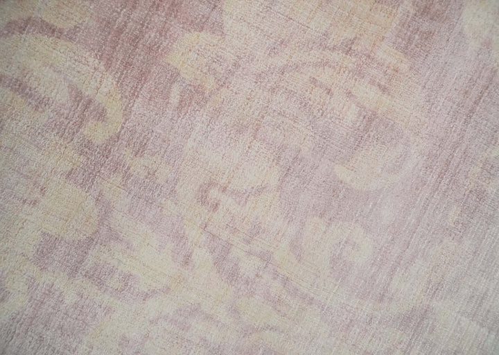 8x10 Pink and Beige Hand Loomed Damask Design Bamboo Silk Area Rug | AE30810 - The Rug Decor