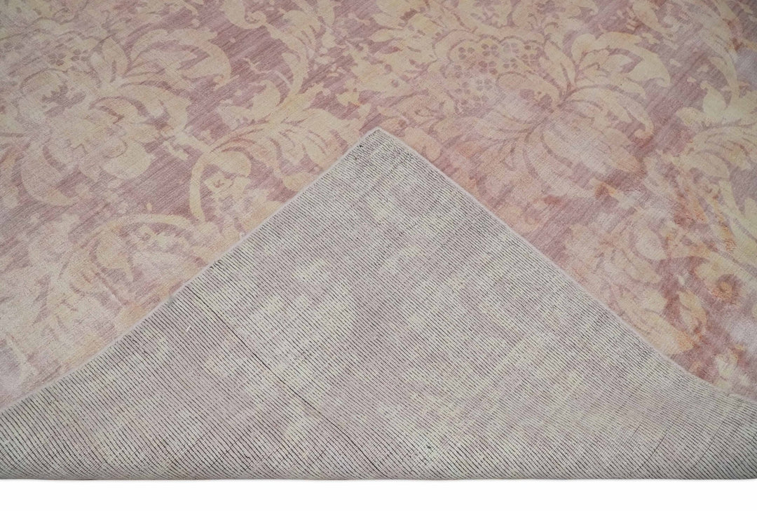 8x10 Pink and Beige Hand Loomed Damask Design Bamboo Silk Area Rug | AE30810 - The Rug Decor