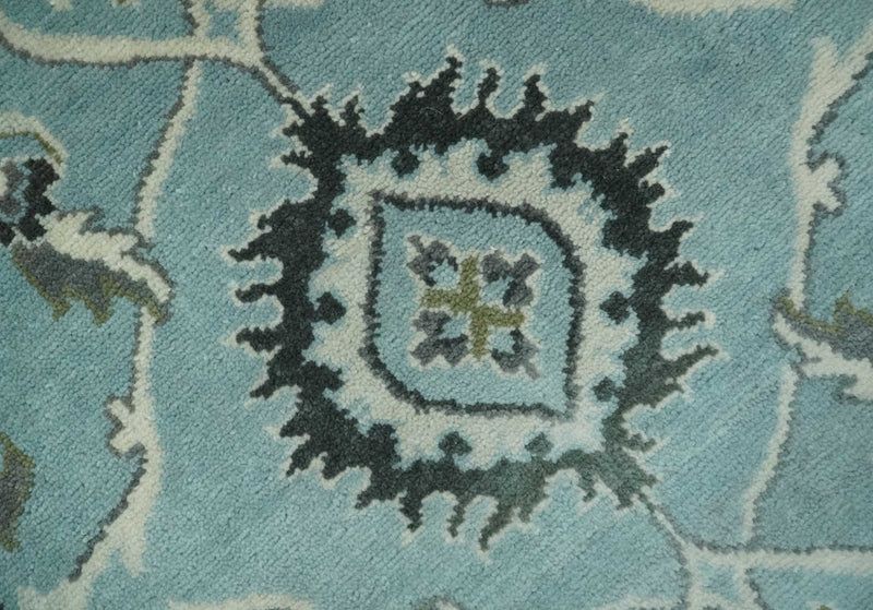 8x10 Premium Aqua, Ivory and Green Traditional Floral Hand knotted wool Area Rug - The Rug Decor