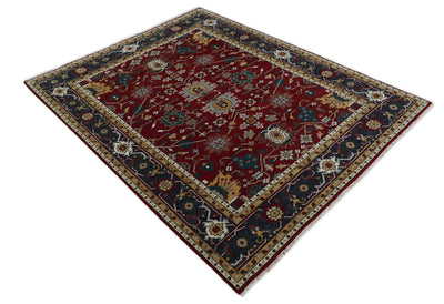8x10 Red and Blue Hand Knotted Traditional Antique Turkish Wool Rug | TRDCP398810 - The Rug Decor