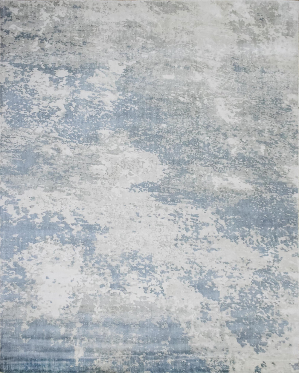 8x10 Rug, Abstract Blue and Ivory Rug made with Viscose Art Silk, Living, Dinning and Bedroom Rug | TRD006QT810 - The Rug Decor
