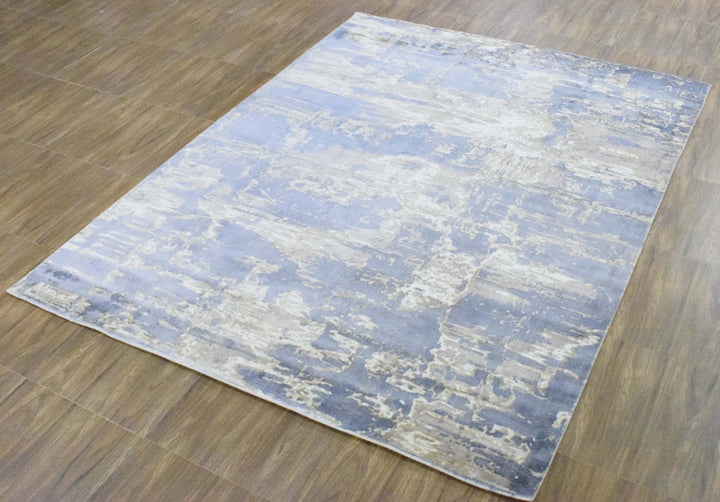 8x10 Rug, Blue and Brown Rug, Modern Abstract Hand loom Printed Viscose Area Rug, Living Room, Dinning and Bedroom Rug | TRD018QT810 - The Rug Decor