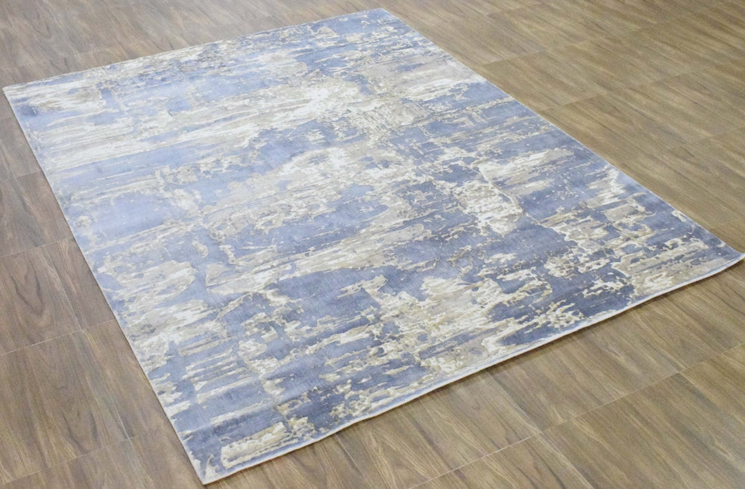 8x10 Rug, Blue and Brown Rug, Modern Abstract Hand loom Printed Viscose Area Rug, Living Room, Dinning and Bedroom Rug | TRD018QT810 - The Rug Decor