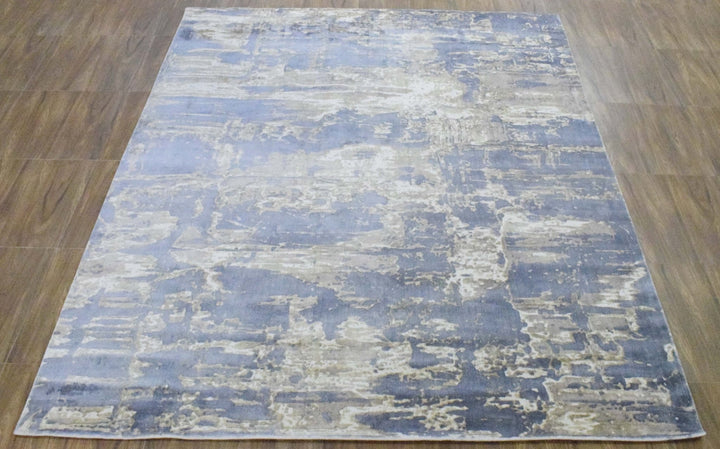 8x10 Rug, Blue and Brown Rug, Modern Abstract Hand loom Printed Viscose Area Rug, Living Room, Dinning and Bedroom Rug | TRD018QT810 - The Rug Decor