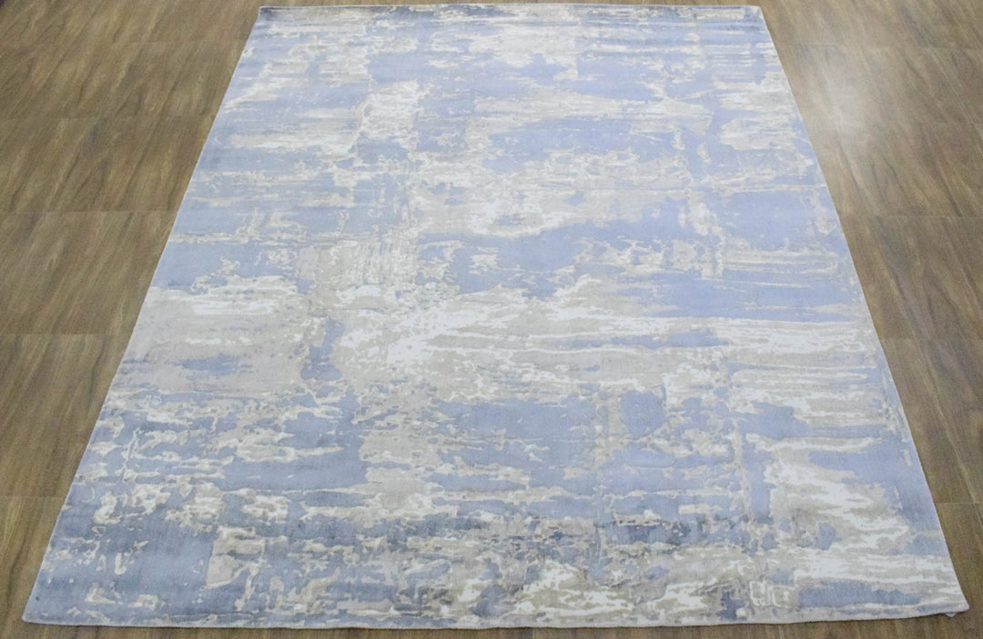 8x10 Rug, Blue and Brown Rug, Modern Abstract Hand loom Printed Viscose Area Rug, Living Room, Dinning and Bedroom Rug | TRD018QT810 - The Rug Decor