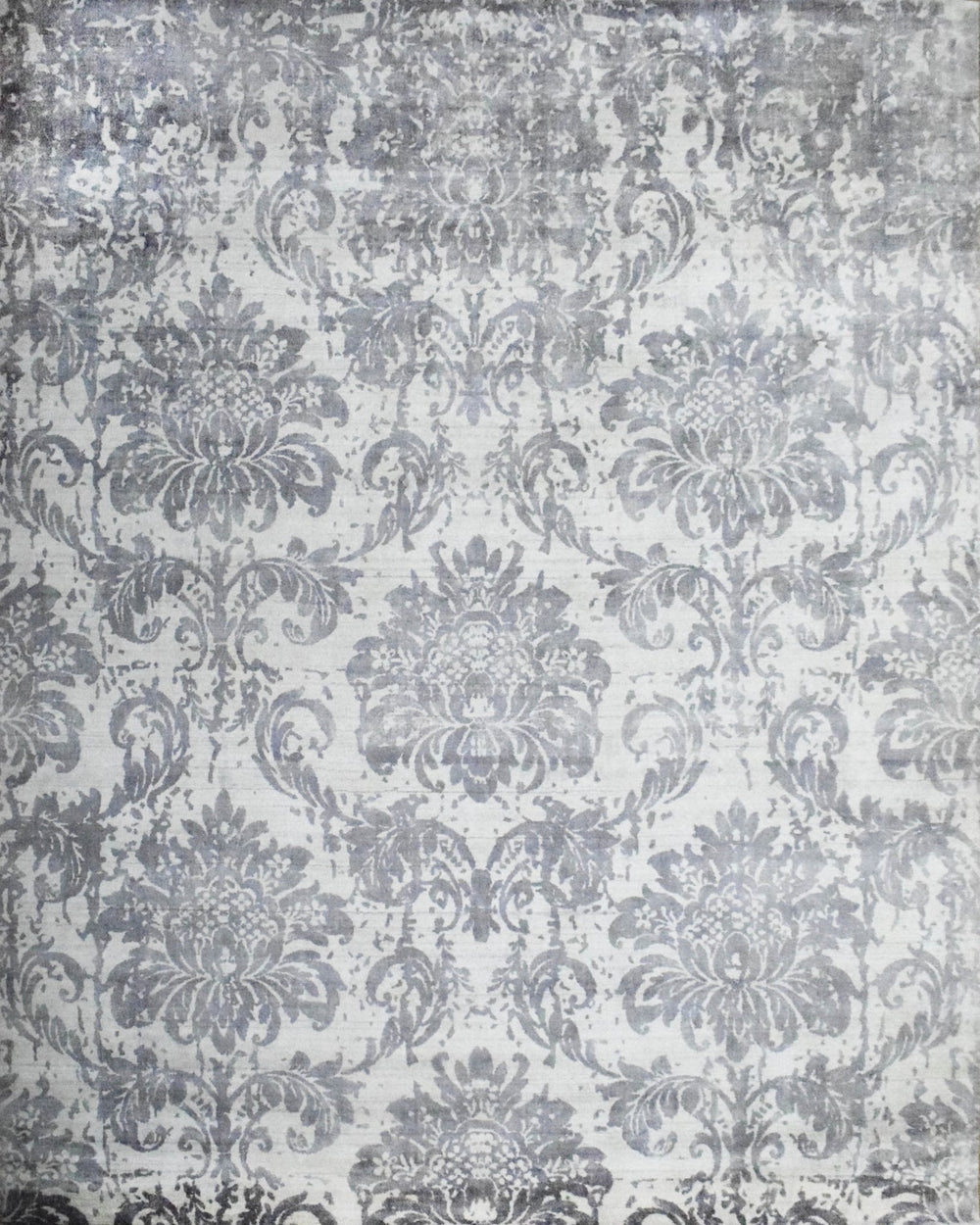 8x10 Rug, Floral Gray Rug, White Rug, Viscose Rug, Living, Dinning and Bedroom Rug, Modern Handmade Wool & Viscose Area Rug | TRD0017QT810 - The Rug Decor