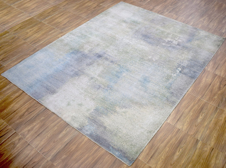 8x10 Rug | Modern Abstract Handmade with Bamboo Silk Blue Area Rug | TRD1750810 - The Rug Decor