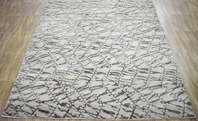 8x10 Rug, White and Brown Rug, Modern and Abstract Rug, Hand-loom Printed Viscose Area Rug | TRD020QT810 - The Rug Decor