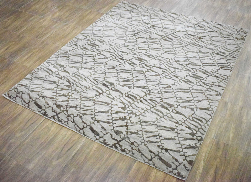 8x10 Rug, White and Brown Rug, Modern and Abstract Rug, Hand-loom Printed Viscose Area Rug | TRD020QT810 - The Rug Decor