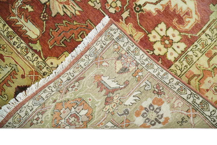 8x10 Rust and Beige Hand Knotted Traditional Antique Turkish Vintage Wool Rug | TRDCP538810 - The Rug Decor