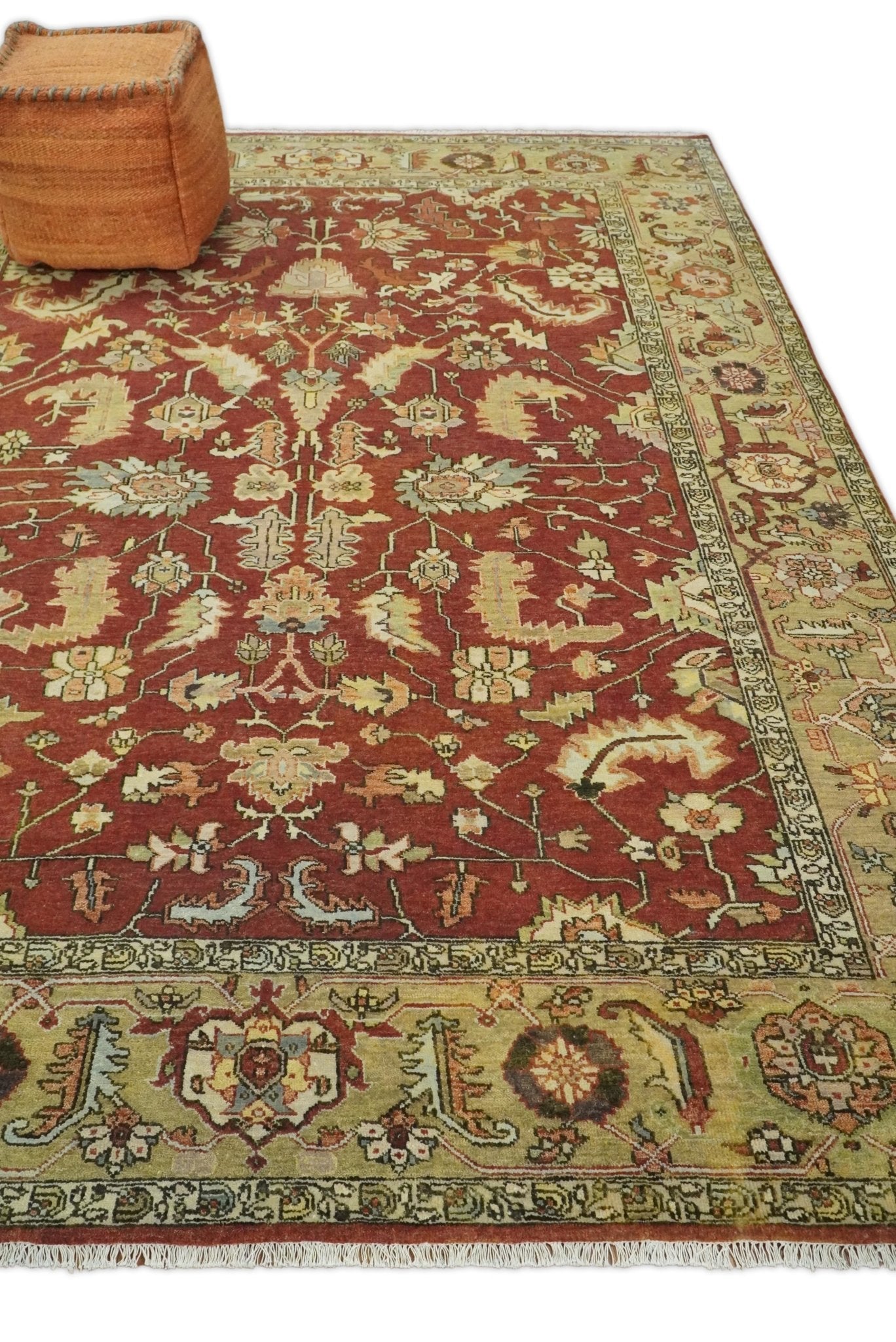 8x10 Rust and Beige Hand Knotted Traditional Antique Turkish Vintage Wool Rug | TRDCP538810 - The Rug Decor