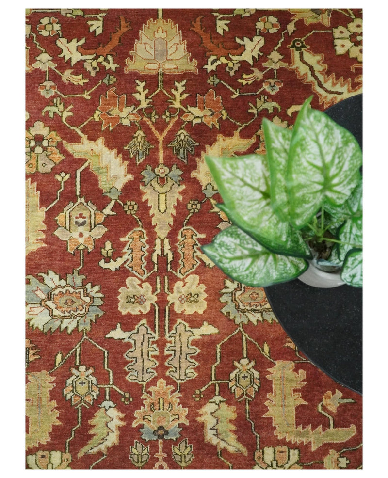 8x10 Rust and Beige Hand Knotted Traditional Antique Turkish Vintage Wool Rug | TRDCP538810 - The Rug Decor
