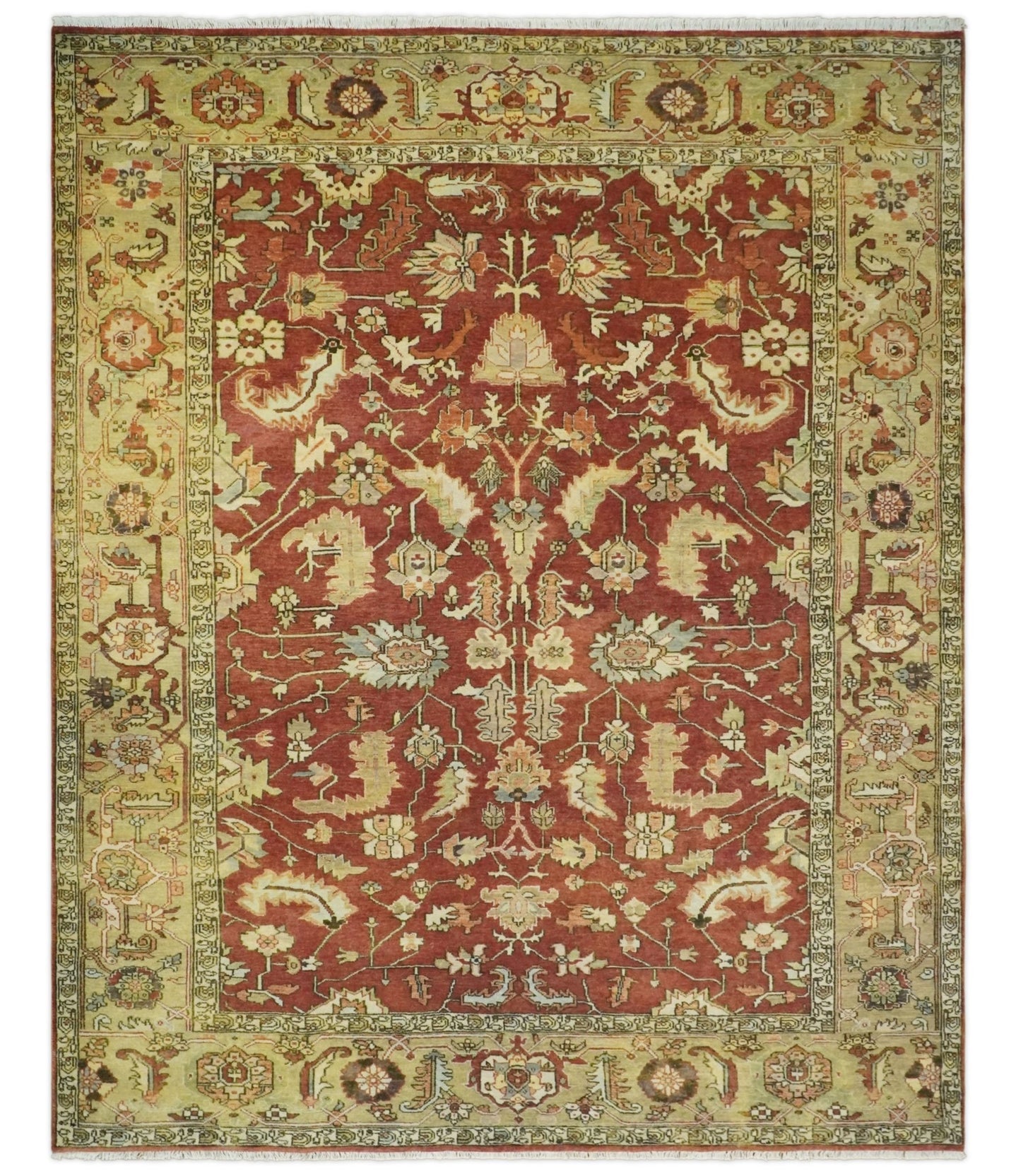8x10 Rust and Beige Hand Knotted Traditional Antique Turkish Vintage Wool Rug | TRDCP538810 - The Rug Decor