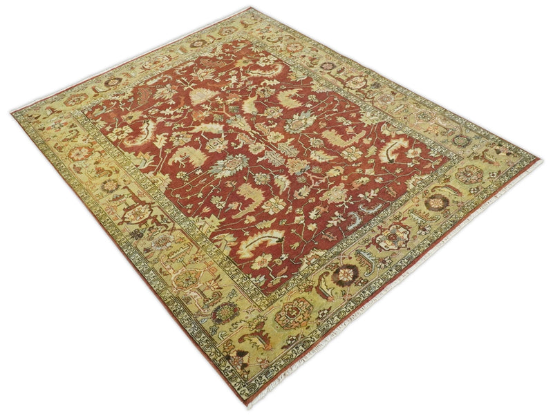 8x10 Rust and Beige Hand Knotted Traditional Antique Turkish Vintage Wool Rug | TRDCP538810 - The Rug Decor