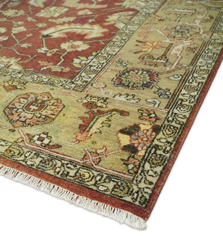 8x10 Rust and Beige Hand Knotted Traditional Antique Turkish Vintage Wool Rug | TRDCP538810 - The Rug Decor