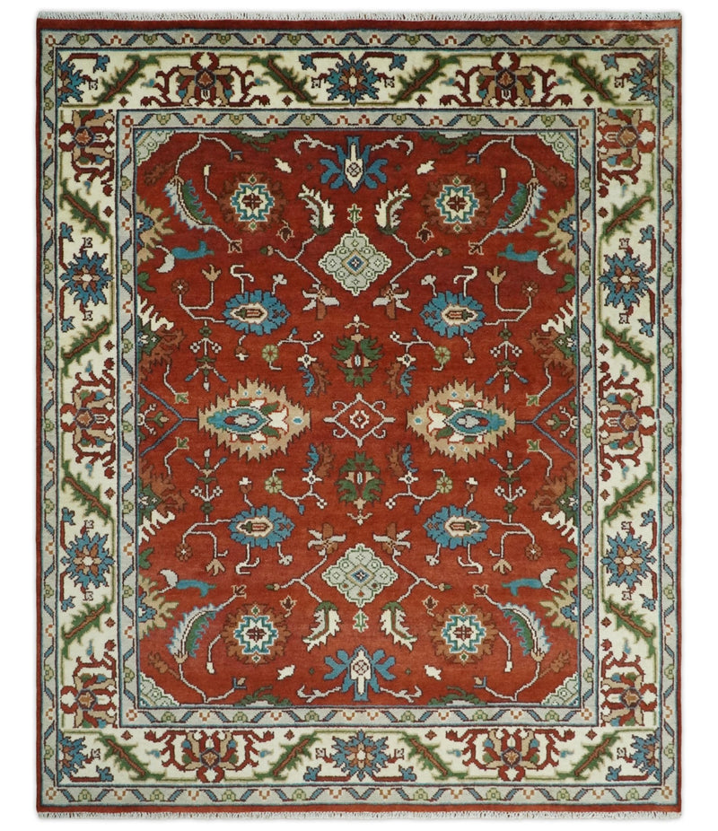 8x10 Rust and Beige Hand Knotted Traditional Antique Turkish Wool Rug | TRDCP387810 - The Rug Decor