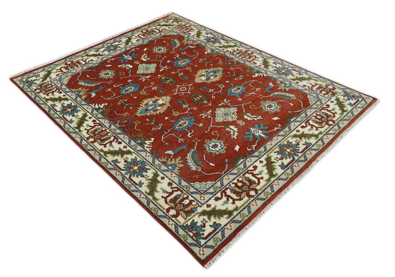 8x10 Rust and Beige Hand Knotted Traditional Antique Turkish Wool Rug | TRDCP387810 - The Rug Decor