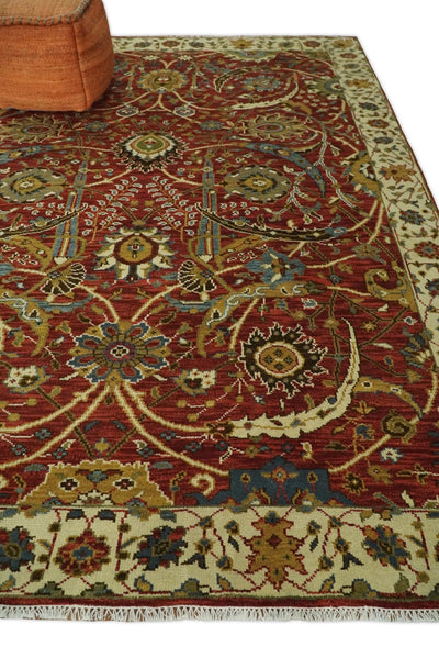 8x10 Rust and Beige Hand Knotted Traditional Antique Turkish Wool Rug | TRDCP388810 - The Rug Decor