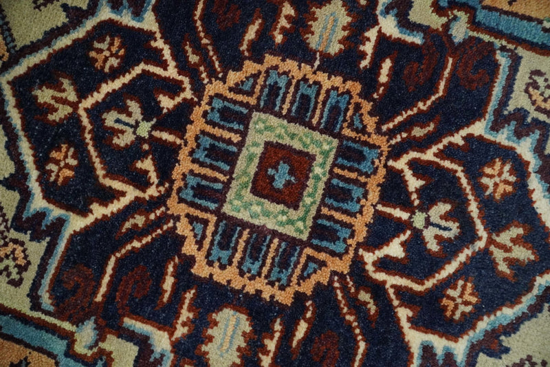 8x10 Rust and Blue Hand Knotted Traditional Antique Persian Design Wool Rug | TRDCP582810 - The Rug Decor