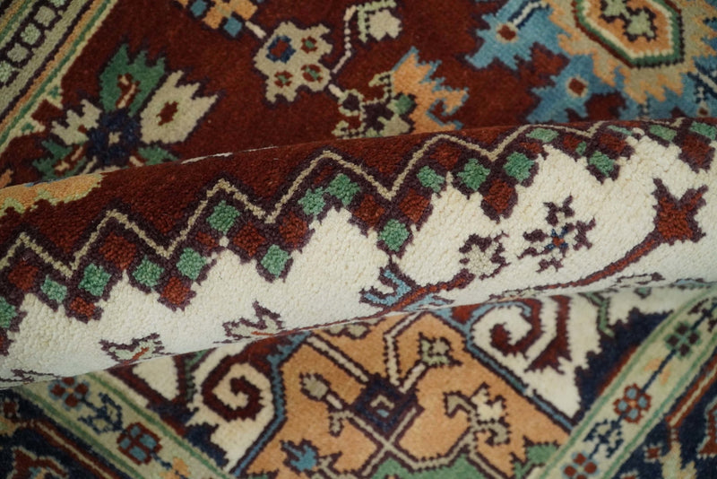 8x10 Rust and Blue Hand Knotted Traditional Antique Persian Design Wool Rug | TRDCP582810 - The Rug Decor