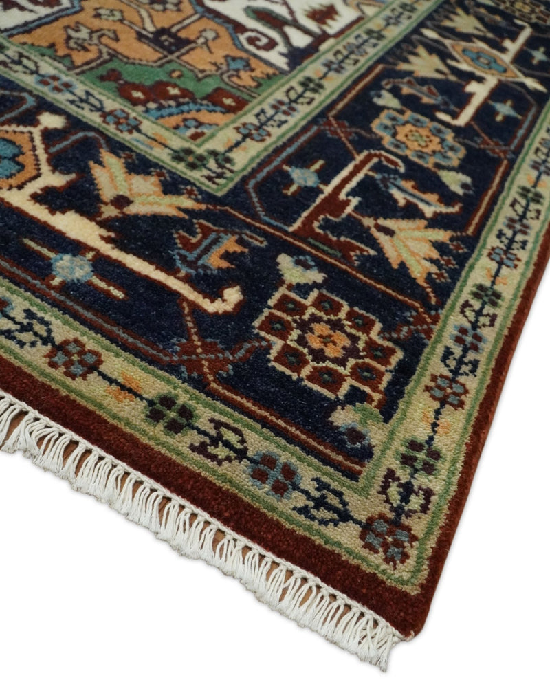 8x10 Rust and Blue Hand Knotted Traditional Antique Persian Design Wool Rug | TRDCP582810 - The Rug Decor