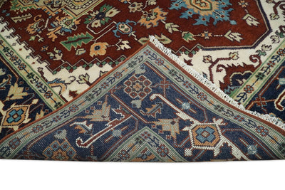8x10 Rust and Blue Hand Knotted Traditional Antique Persian Design Wool Rug | TRDCP582810 - The Rug Decor