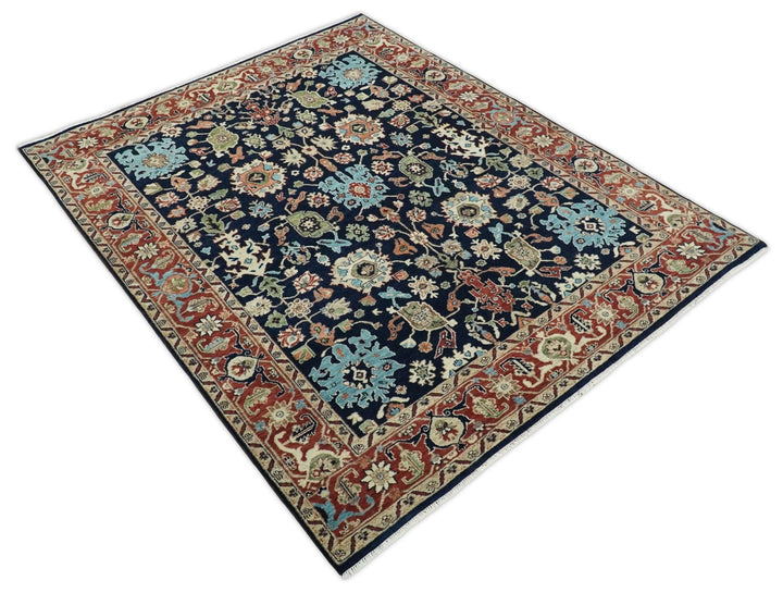 8x10 Rust and Blue Hand Knotted Traditional Antique Turkish Vintage Wool Rug | TRDCP540810 - The Rug Decor