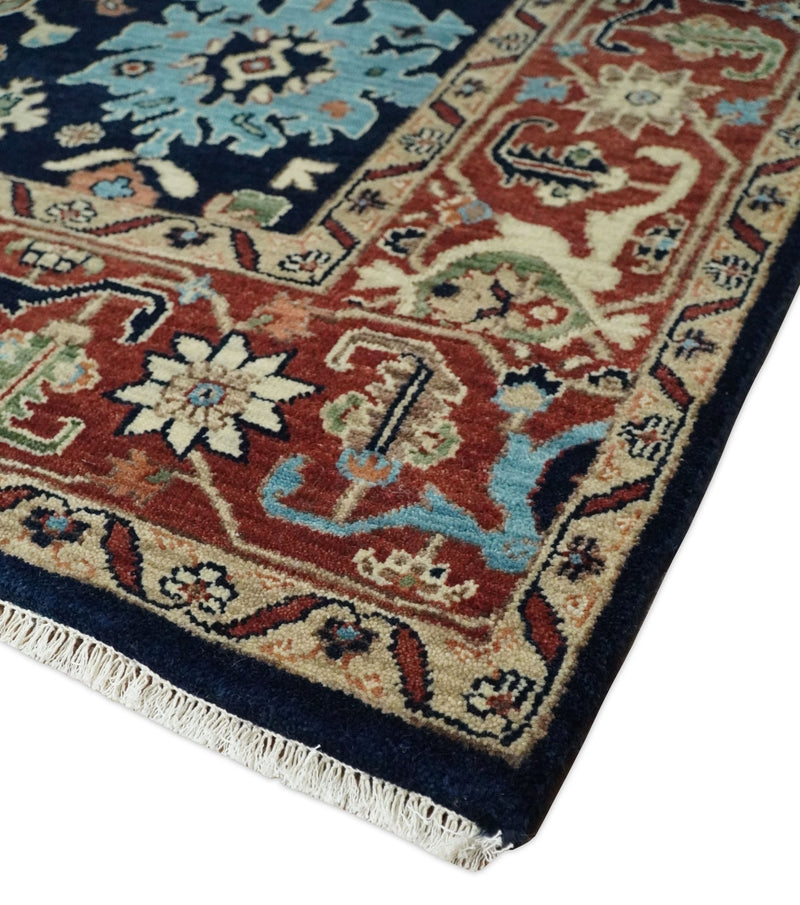8x10 Rust and Blue Hand Knotted Traditional Antique Turkish Vintage Wool Rug | TRDCP540810 - The Rug Decor
