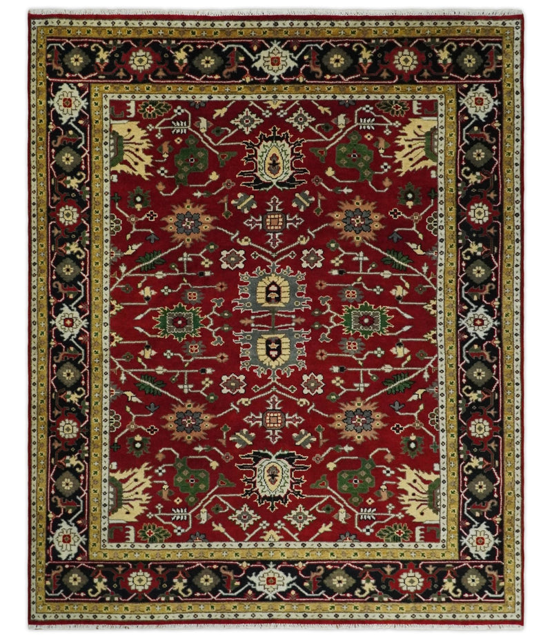 8x10 Rust and Blue Hand Knotted Traditional Antique Turkish Wool Rug | TRDCP396810 - The Rug Decor