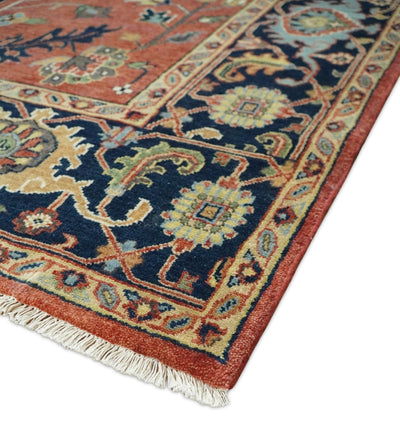 8x10 Rust and Blue Hand Knotted Traditional Antique Turkish Wool Rug | TRDCP533810 - The Rug Decor