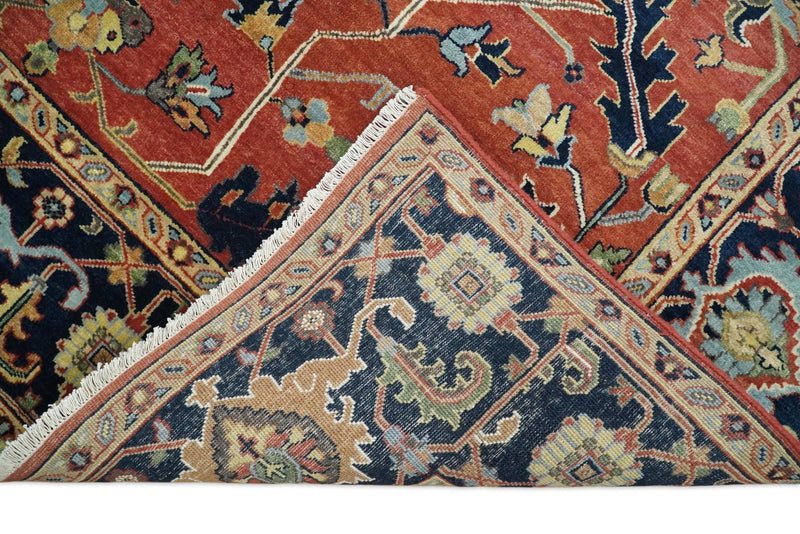 8x10 Rust and Blue Hand Knotted Traditional Antique Turkish Wool Rug | TRDCP533810 - The Rug Decor