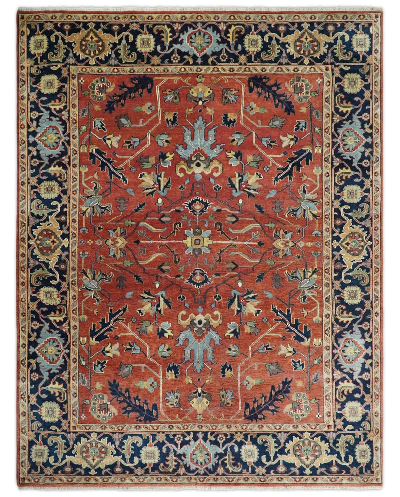 8x10 Rust and Blue Hand Knotted Traditional Antique Turkish Wool Rug | TRDCP533810 - The Rug Decor