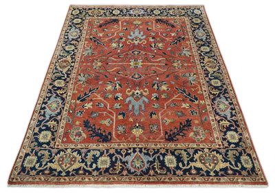 8x10 Rust and Blue Hand Knotted Traditional Antique Turkish Wool Rug | TRDCP533810 - The Rug Decor