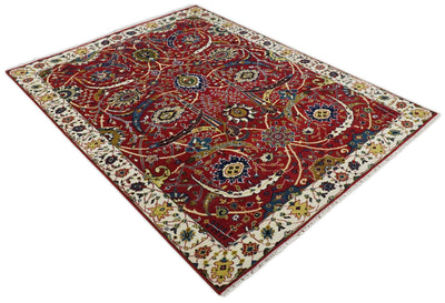 8x10 Rust and Ivory Hand Knotted Traditional Antique Turkish Wool Rug | TRDCP399810 - The Rug Decor