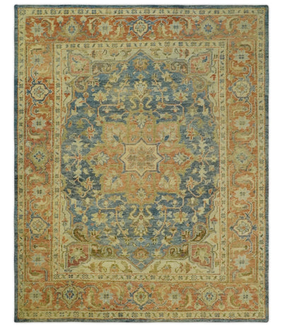8x10 Rust, Gray and Beige Traditional Vintage Style Hand Knotted Wool Area Rug - The Rug Decor