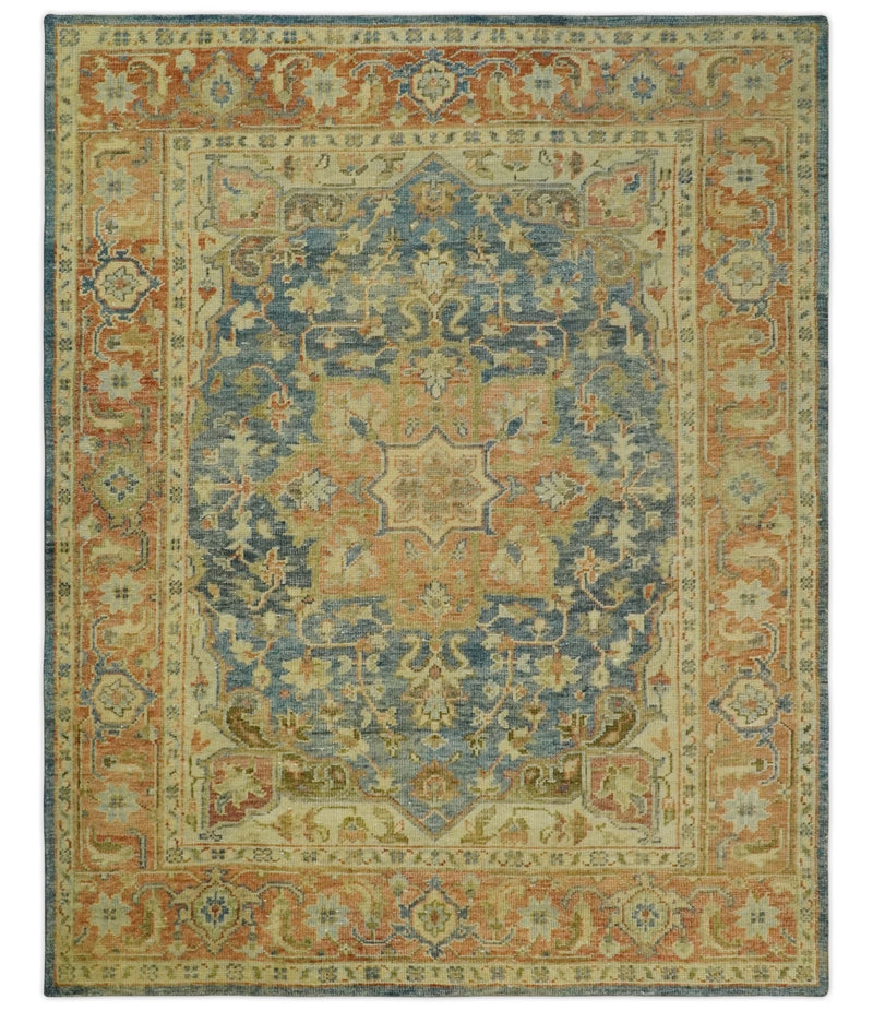 8x10 Rust, Gray and Beige Traditional Vintage Style Hand Knotted Wool Area Rug - The Rug Decor