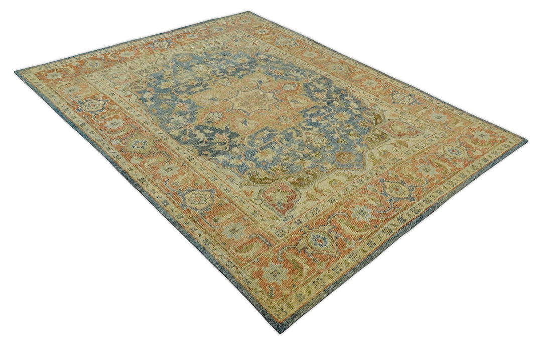 8x10 Rust, Gray and Beige Traditional Vintage Style Hand Knotted Wool Area Rug - The Rug Decor