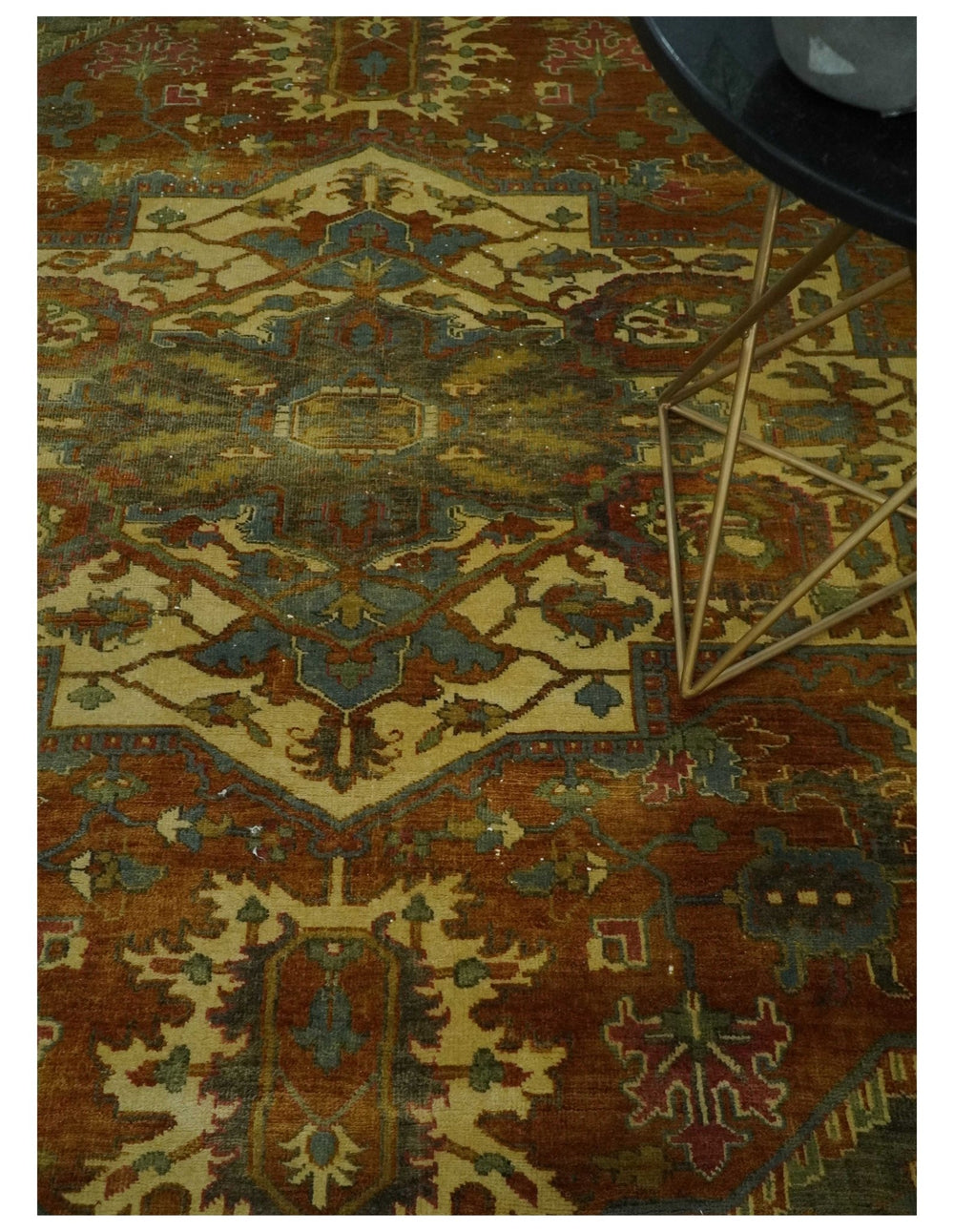 8x10 Rust, Green and Beige Serapi Traditional Vintage Style Hand Knotted Wool Area Rug - The Rug Decor